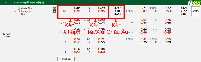 Fb88 bảng kèo trận đấu Costa Rica vs Paraguay