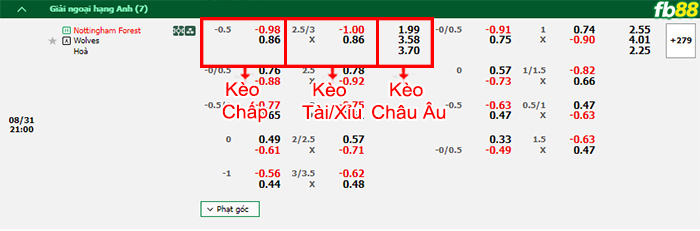 Fb88 bảng kèo trận đấu Nottingham Forest vs Wolves