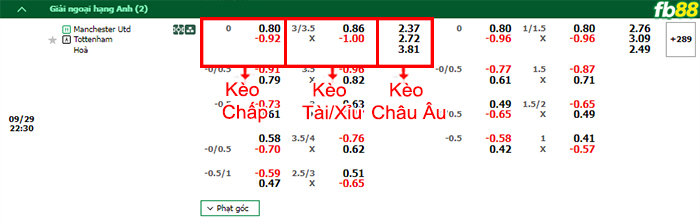 Fb88 bảng kèo trận đấu Man Utd vs Tottenham