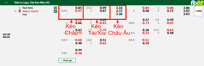 Fb88 bảng kèo trận đấu Betis vs Atletico Madrid
