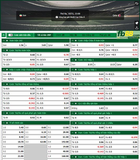 Fb88 tỷ lệ kèo trận đấu Iran vs Qatar