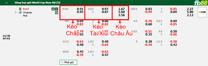 Fb88 bảng kèo trận đấu Brazil vs Uruguay